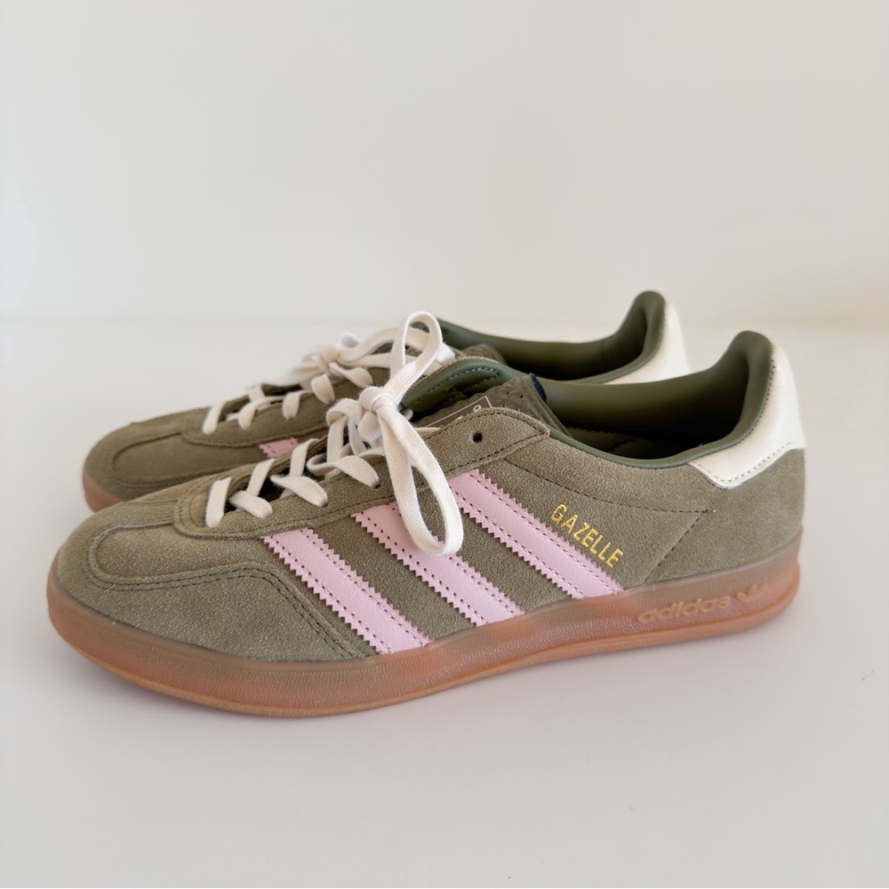 adidas Gazelle Suede Sneakers in Olive Green & Light Pink